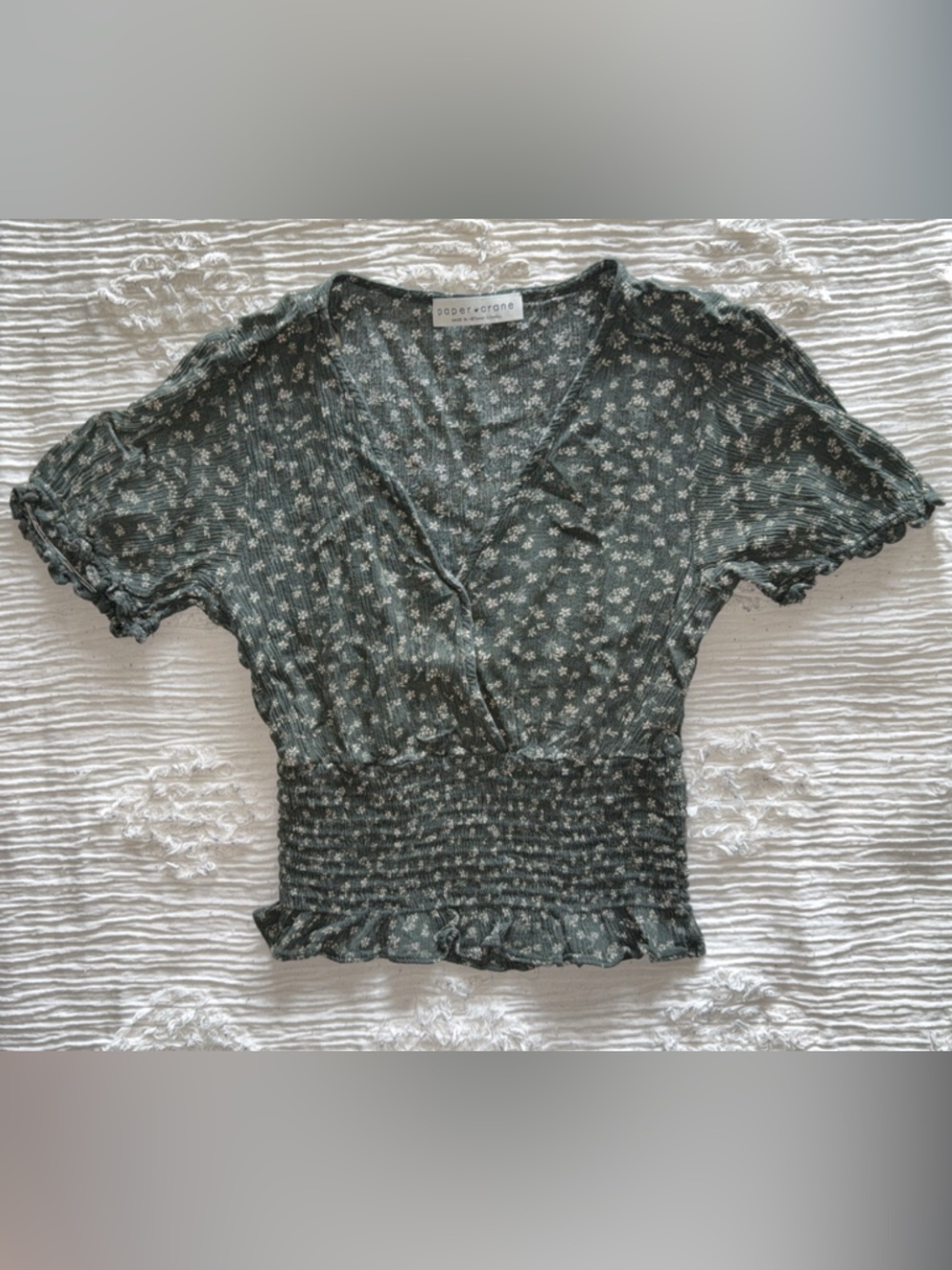 Paper Crane Olive Green Floral Smocked Top